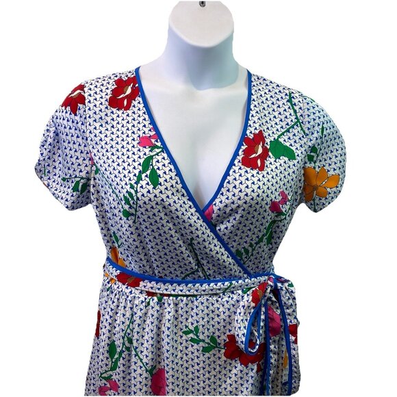 Modcloth Womens Dress Leave Delight On Floral Party Wrap Lined 80s Style Sz L - Picture 3 of 13